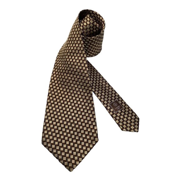 CHANEL Paris Gold Brown Geometric Luxury Designer Silk Tie Italy W: 3.75" EX CON - Picture 1 of 6